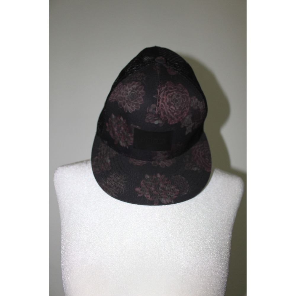 Nixon Mens Trucker Hat Black Floral Mesh Snapback Flat Brim Cap Tonal Logo Patch
